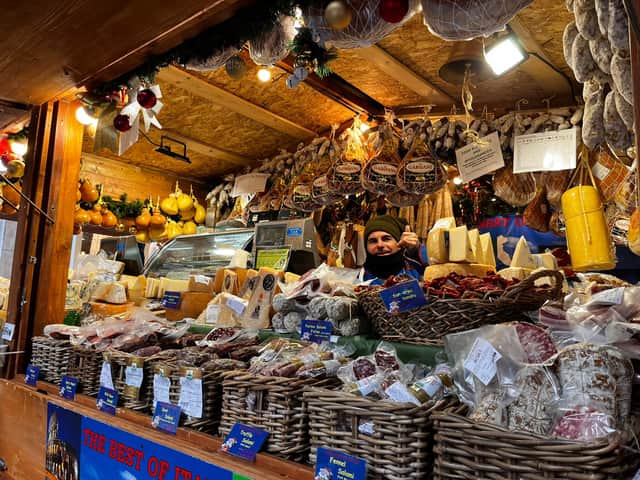 Italian deli stall at Manchester Christmas Markets, King Street