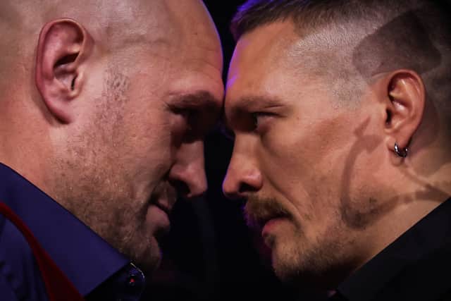 Tyson Fury and Oleksandr Usyk face off at the press conference to announce their February 17 clash. 