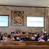 Calls for peace in Gaza at Manchester full council. Uploaded by George Lythgoe. Credit: LDRS