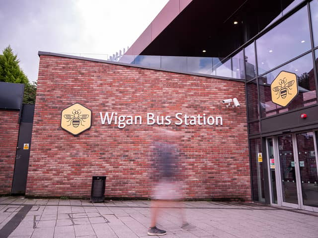 The Bee Network logo taking pride of place at Wigan Bus Station 