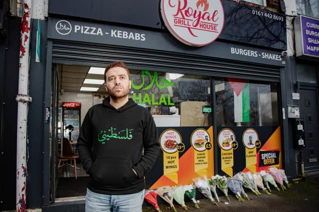 Dalloul Al-Neder, 31, stood outside his business, The Royal Grill in Burnage, Manchester. Picture: SWNS 