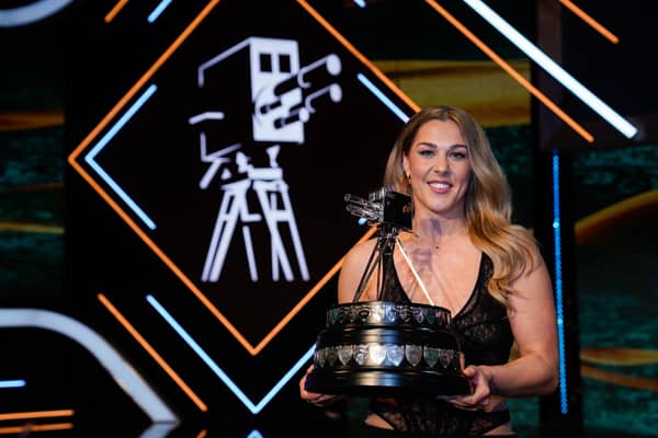 Mary Earps with the BBC Sports Personality of the Year Trophy. Picture: BBC/James Stack