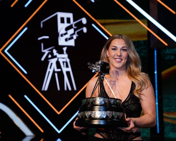 Mary Earps with the BBC Sports Personality of the Year Trophy. Picture: BBC/James Stack