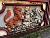 The Manchester coat of arms on the bridge across the Irwell on New Quay Street. 