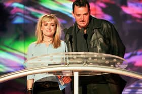 Caroline Aherne with friend and colleague Craig Cash at the 20th BRIT Awards with Mastercard, Earls Court Exhibition Centre, London, UK, Friday 03 March 2000
