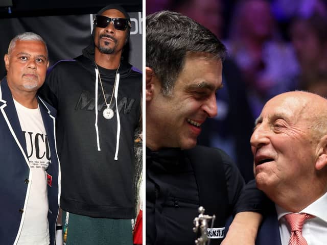 Mahmud Kamani, left with Snoop Dogg, and Fred Done, right, with Ronnie O'Sullivan, are two of the wealthiest people in Greater Manchester 
