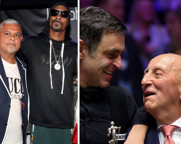 Mahmud Kamani, left with Snoop Dogg, and Fred Done, right, with Ronnie O'Sullivan, are two of the wealthiest people in Greater Manchester 