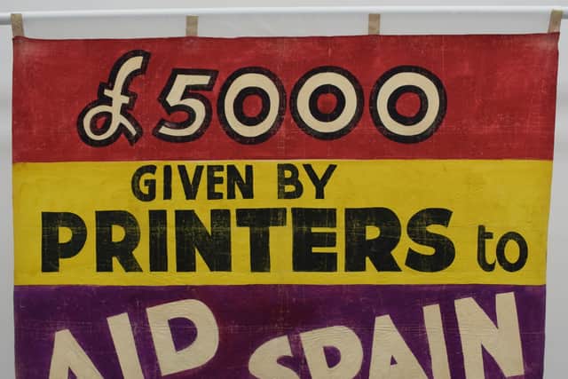Printers Aid Spain banner, around 1937. Credit: People's History Museum