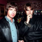 Oasis stars Liam and Noel Gallagher at the opening night of Steve Coogan's comedy show in 1995