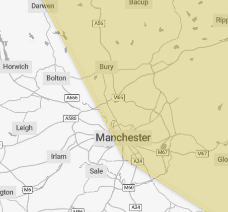 The new weather warning boundary for Greater Manchester