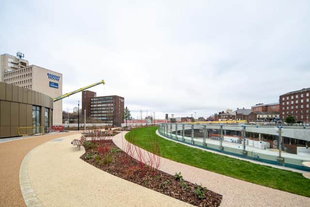How the rooftop park at the new Stockport Interchange is progressing.