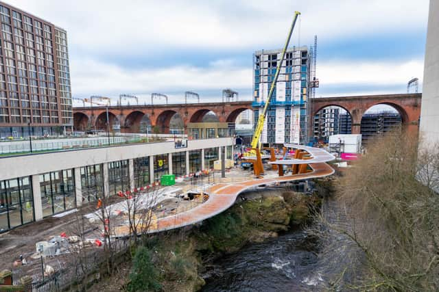 Overview of the under-construction spiral ramp at Stockport Interchange