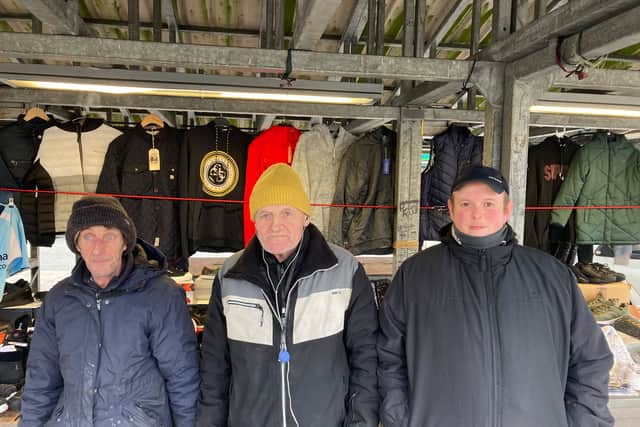 John Sutton, Pete O'Neill and Martyn Greenhalgh at the outdoor market in Hyde. Credit: LDRS