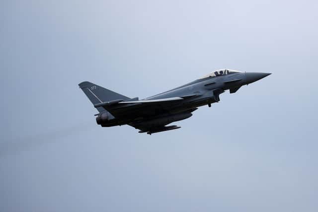 An RAF Typhoon jet takes off