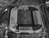 An aerial view of Old Trafford as it hosted Manchester United's FA sixth round replay against Preston on March 30, 1966. Picutre: Central Press/Hulton Archive/Getty Images
