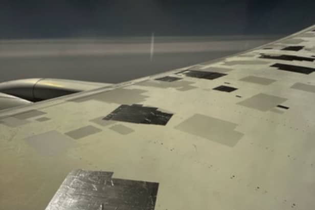 What David Parker saw on the wing of his Boeing 787 at Manchester Airport. Picture: SWNS 