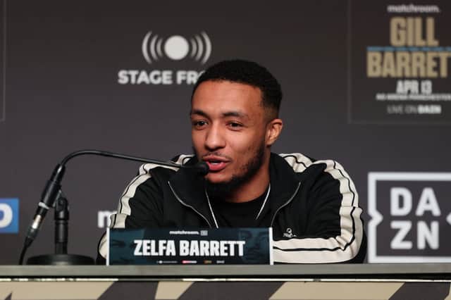 Zelfa Barrett speaking at the press conference at New Century Hall. Picture: Mark Robinson/Matchroom Boxing