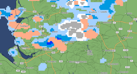 Snowfall over Greater Manchester