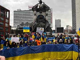 Manchester's Ukrainian community out in force for the second anniversary of the war in Ukraine. 