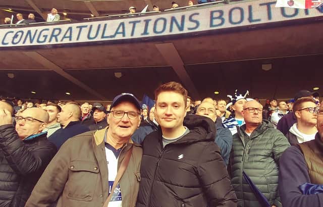 Jeff Hartley and his grandson Ryan supporting Bolton at Wembley