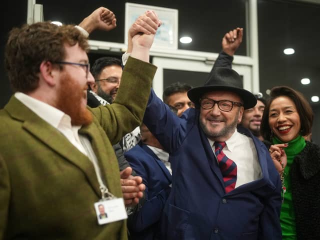 George Galloway celebrates victory in the Rochdale by-election.