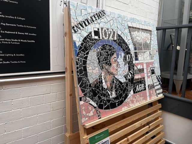 A mosaic of architect Eileen Gray at the Craft and Design Centre. This is part of the Irish Nation art trail by Mark Kennedy, organised by the Irish Mancunian.  