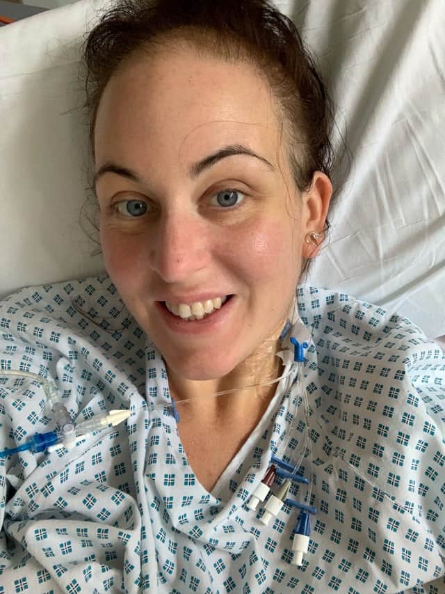 Rebecca Gibson in hospital. 