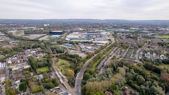 An aerial view of Holt Town, which is set to become Manchester's newest town with up to 4,500 new homes. Credit: Manchester city council