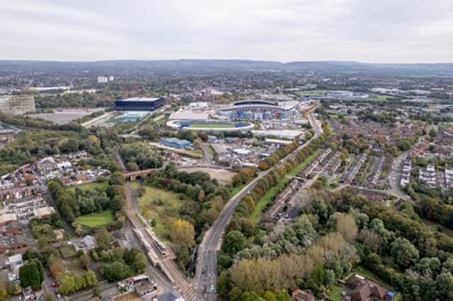 An aerial view of Holt Town, which is set to become Manchester's newest town with up to 4,500 new homes. Credit: Manchester city council