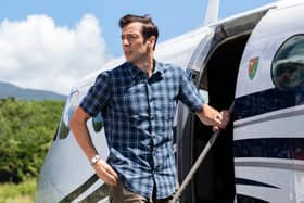 In pictures released by the BBC ahead of the Death in Paradise finale, we see Neville Parker (Ralf Little) boarding a plane at the airport (Photo: BBC)