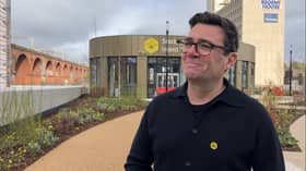 Andy Burnham at the opening of the new Stockport Interchange 