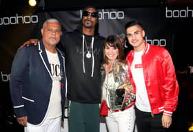 Mahmud Kamani, far left, with rap star Snoop Dogg at the launch of the boohoo.com spring collection  back in 2018
