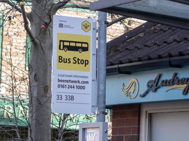 The new Bee Network bus stop takes pride of place on the Coronation Street cobbles