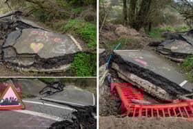 The B4069 in Wiltshire was left so badly damaged by a landslip it was closed to cars as it's still moving one year later. 