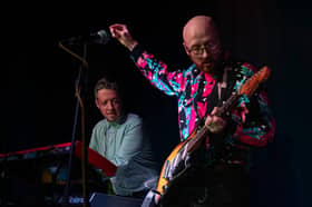 Chris Maddon (left) on stage with Spin Klass in Manchester.