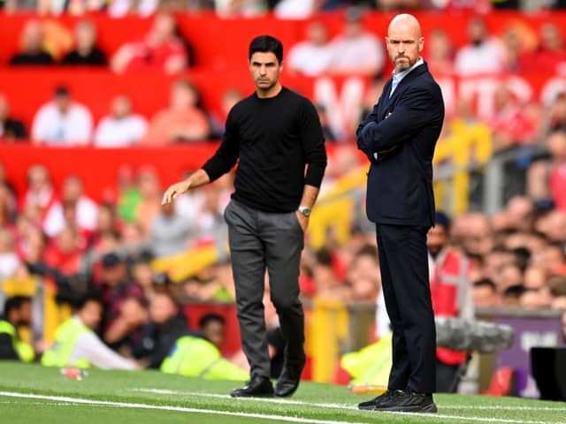 Manchester United manager Erik ten Hag and Arsenal manager Mikel Arteta. 