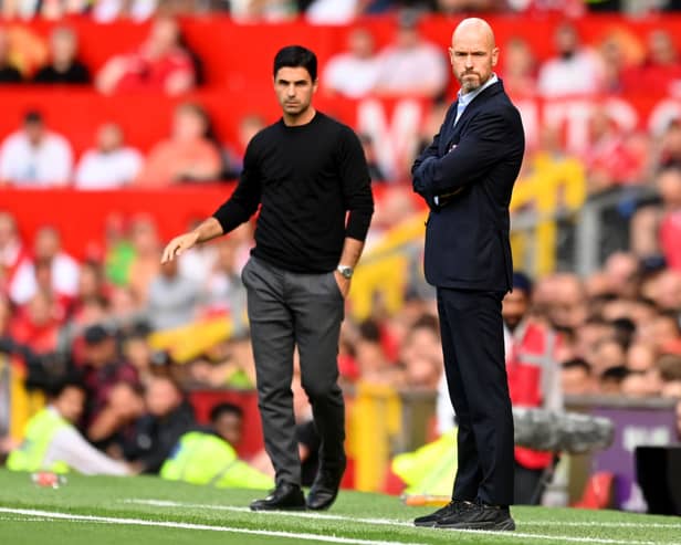Manchester United manager Erik ten Hag and Arsenal manager Mikel Arteta. 