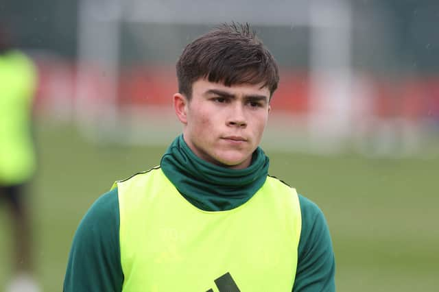 Harry Amass of Manchester United in action during first team training session