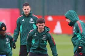 Shea Lacey in action during a first team training session at Carrington