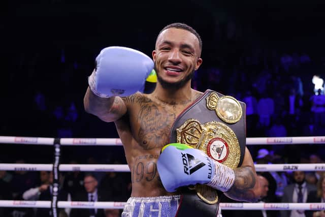 Zelfa Barrett celebrates his big win at the AO Arena. 