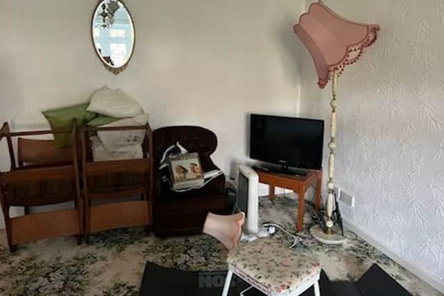 Mabel's living room, containing her belongings before they were thrown out. Picture: Karen Henshaw/SWNS