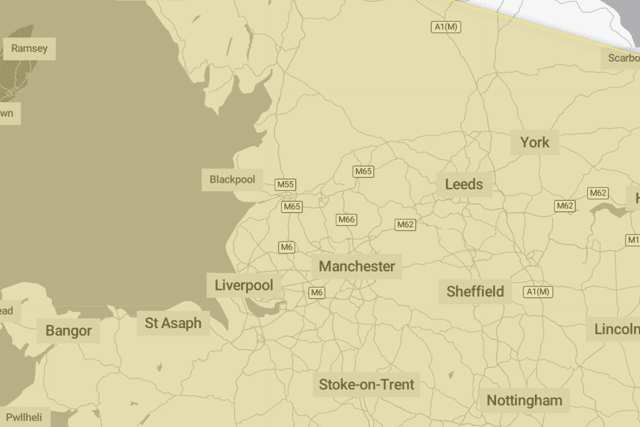 A yellow weather warning for wind is in place across Greater Manchester. Image: Met Office