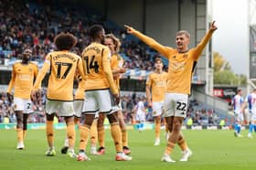 Kiernan Dewsbury-Hall of Leicester City celebrates after scoring against Blackburn.