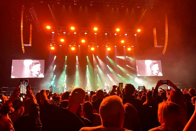 Rick Astley performs at the Co-op Live arena opening test gig. 