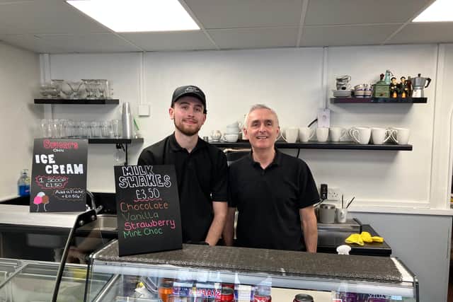 Paul Sivori (right) and Alessio Sivori (left), father and son running Sivori\'s, a cafe on Castle Street in Edgeley, Stockport. Image taken by Local Democracy Reporter Declan Carey