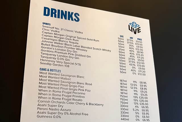 Prices of drinks at Co-op Live 