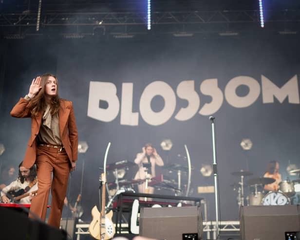 Singer Tom Ogden of Blossoms performs during day two of the Tramlines Festival 