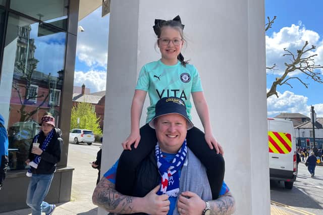 Tom Madden with his daughter Sadie at the Stockport County promotion parade