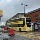 Building works by the bus stop on West Street in Oldham 