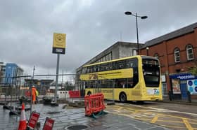 Building works by the bus stop on West Street in Oldham 